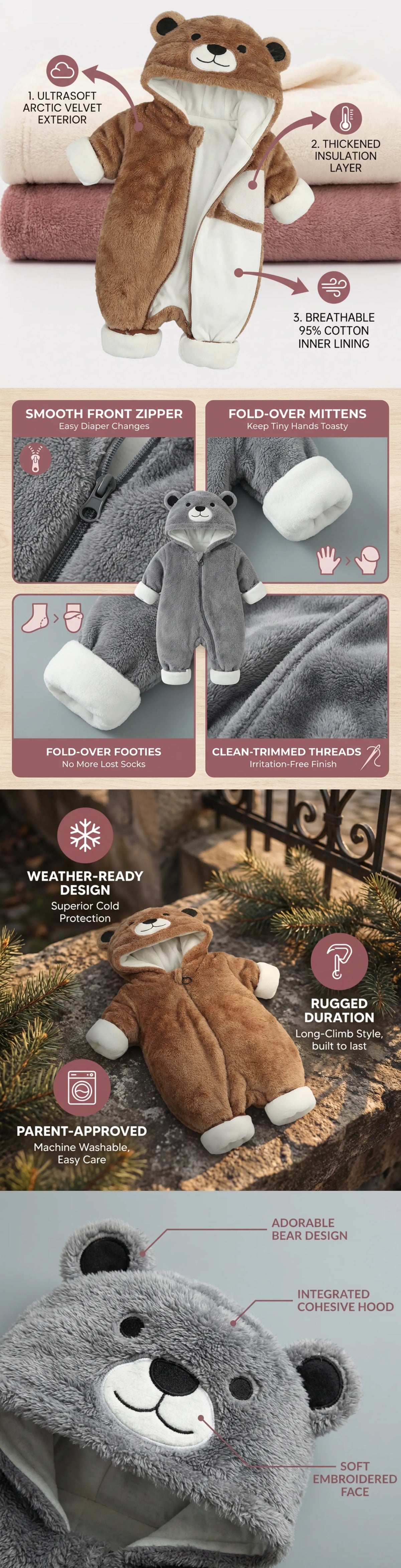 The Bellevie Snuggle Bear Winter Onesie