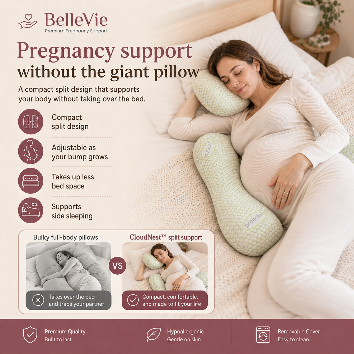 BelleVie CloudNest™ Adjustable Split Comfort Pillow