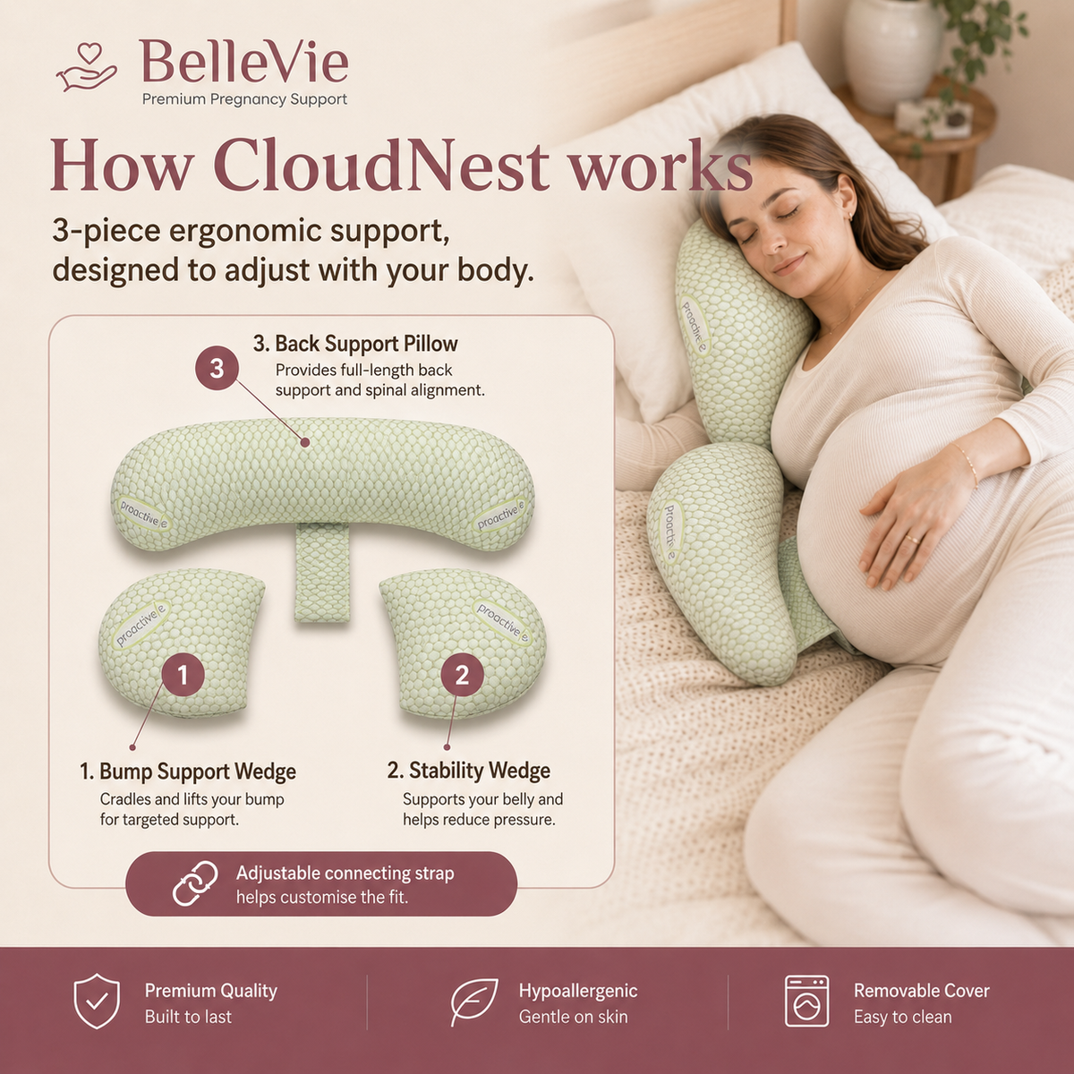 BelleVie CloudNest™ Adjustable Split Comfort Pillow