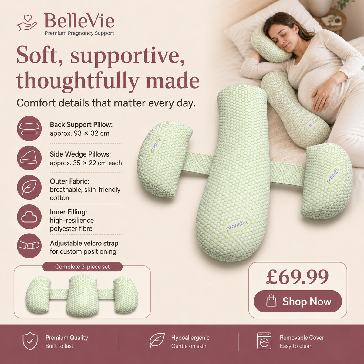 BelleVie CloudNest™ Adjustable Split Comfort Pillow