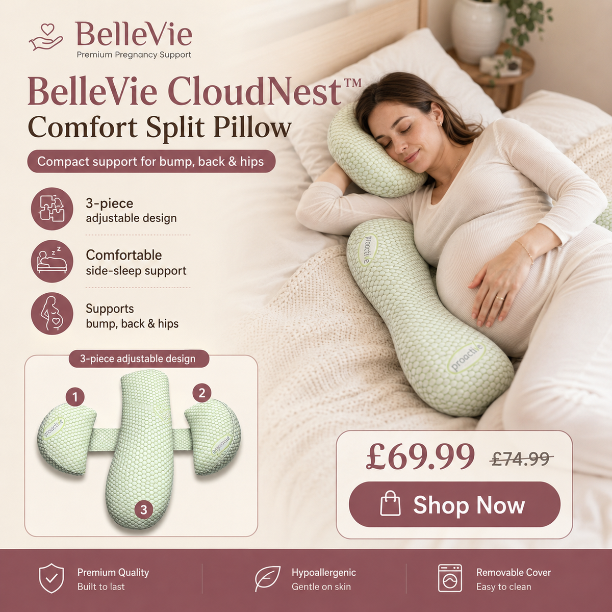 BelleVie CloudNest™ Adjustable Split Comfort Pillow