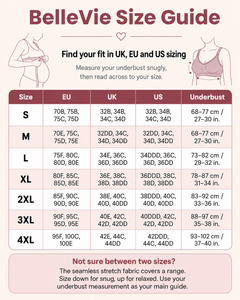 BelleVie DreamFeed bra sizing chart